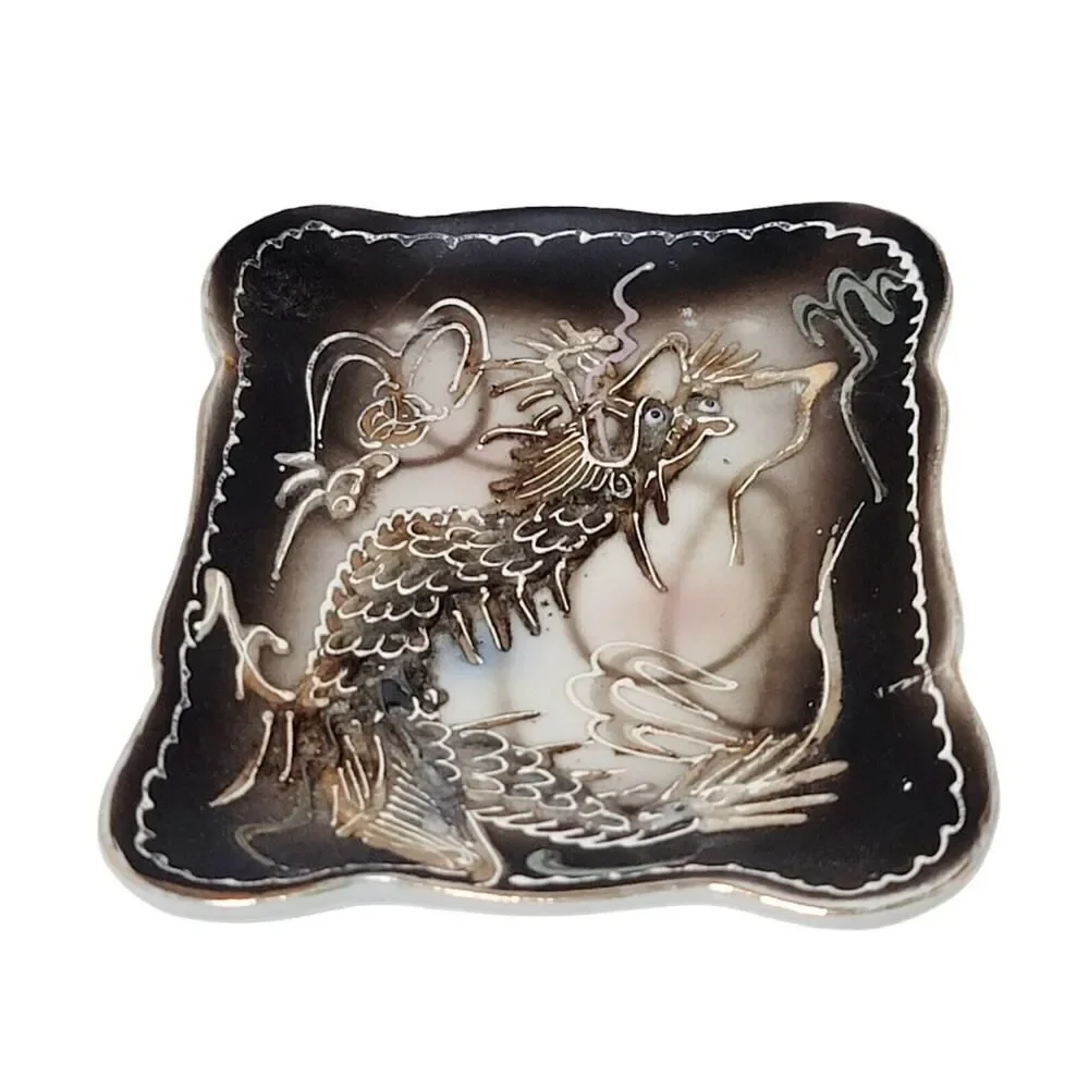 Vintage Moriage Dragonware Hand Painted‎ Dragon Jewelry Trinket Dish Japan